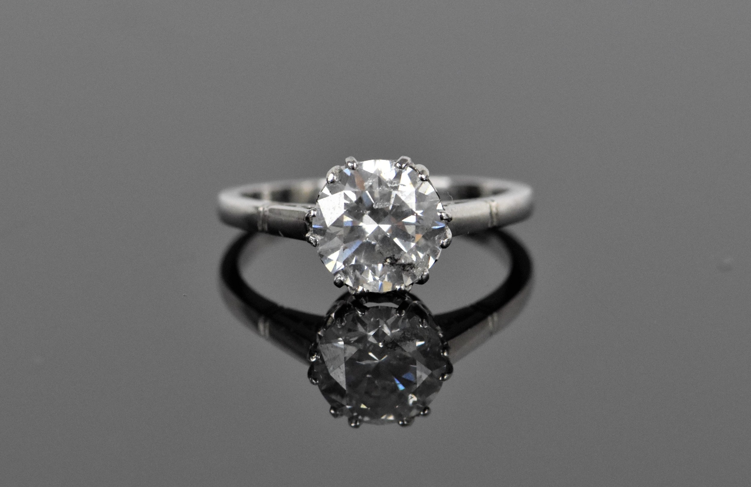 A 2.09 ct diamond solitaire engagement ring, with white metal shank (tests as platinum), the