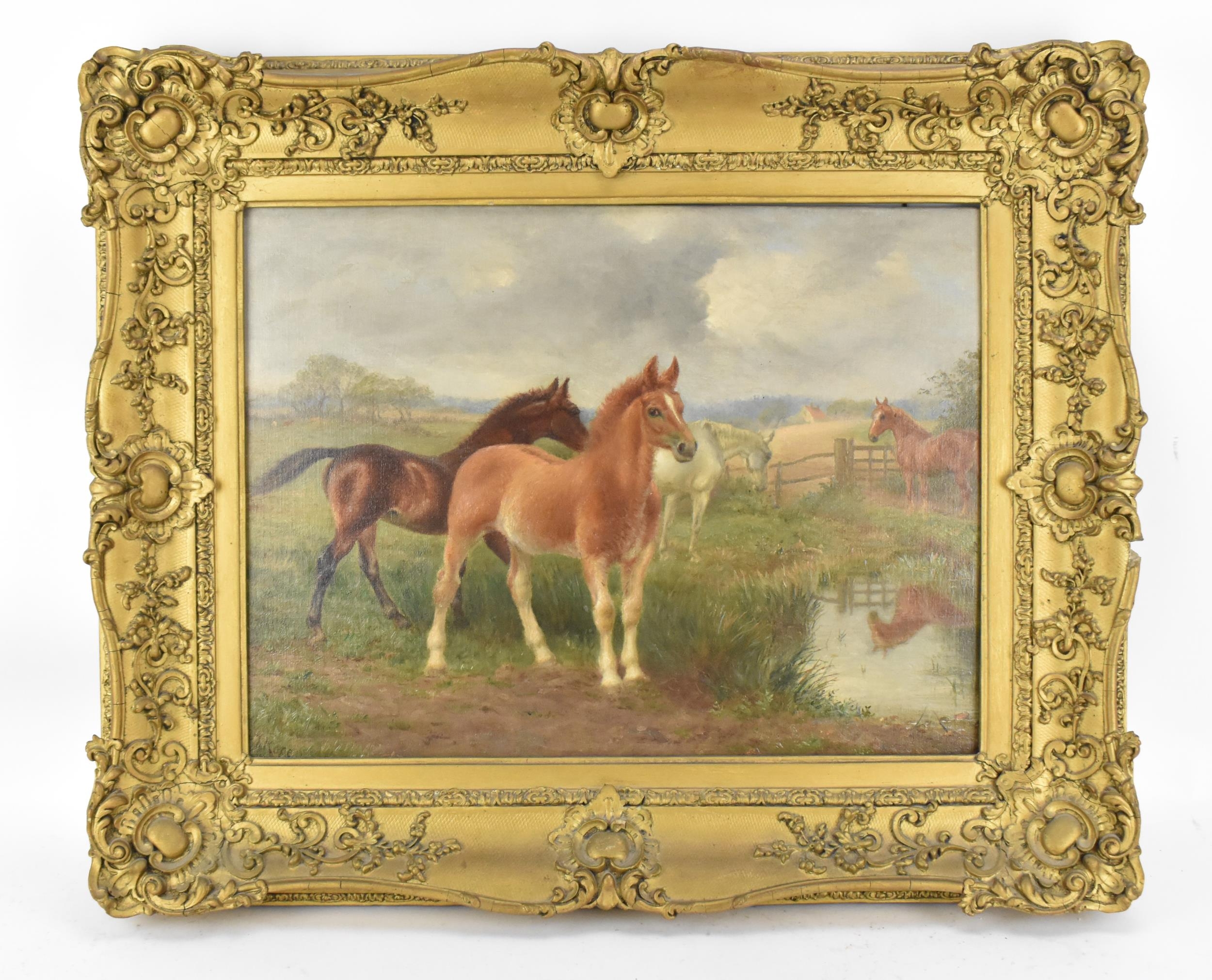 George Thomas Rope (1845-1929) British depicting horses in a field, signed lower left, oil on