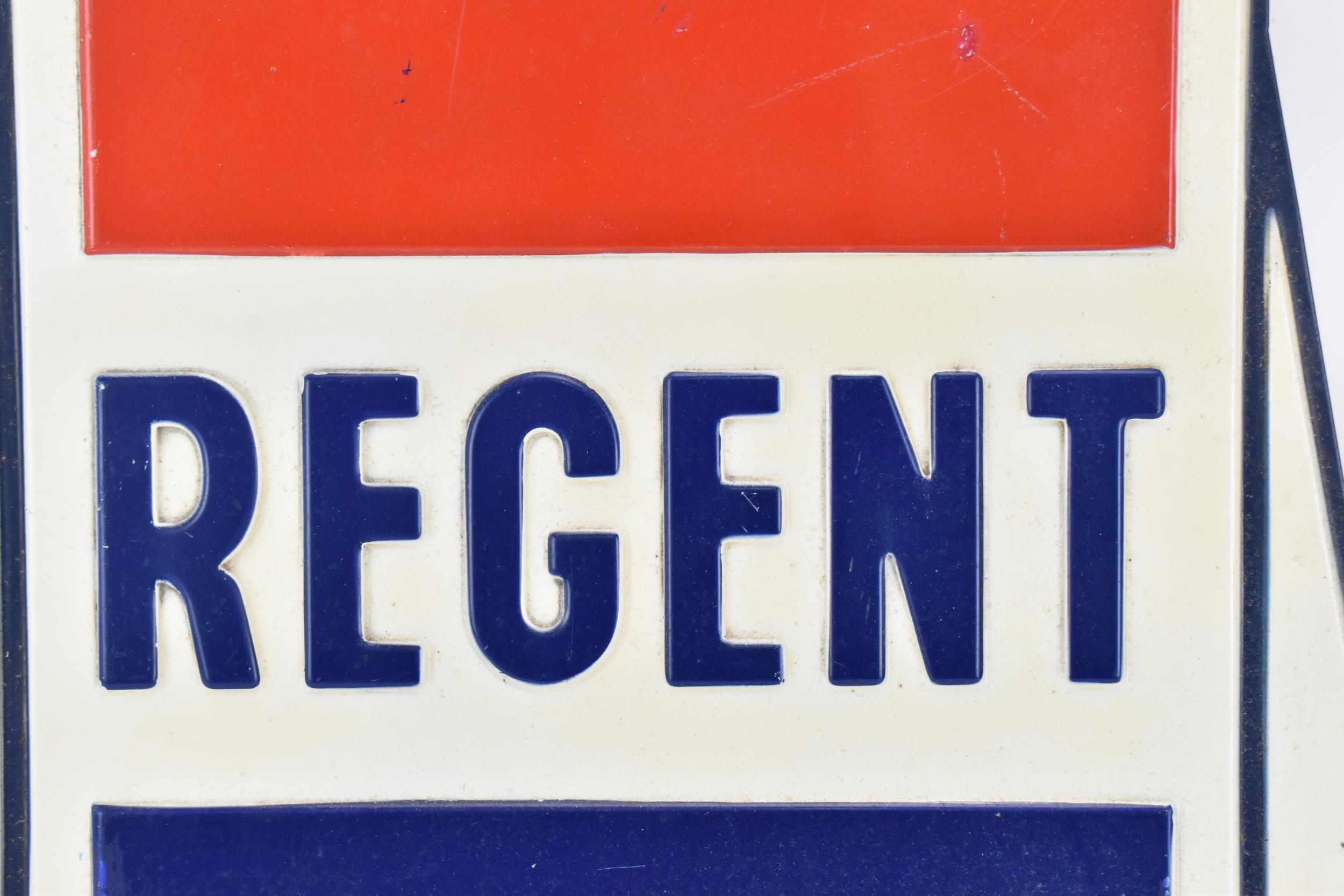 A vintage Regent petrol enamel sign, with blue enamel lettering, 46 cm x 42 cm - Image 2 of 3