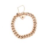 A 9ct rose gold curb-link bracelet, with heart shaped lock clasp and safety chain, weight 15.2 grams