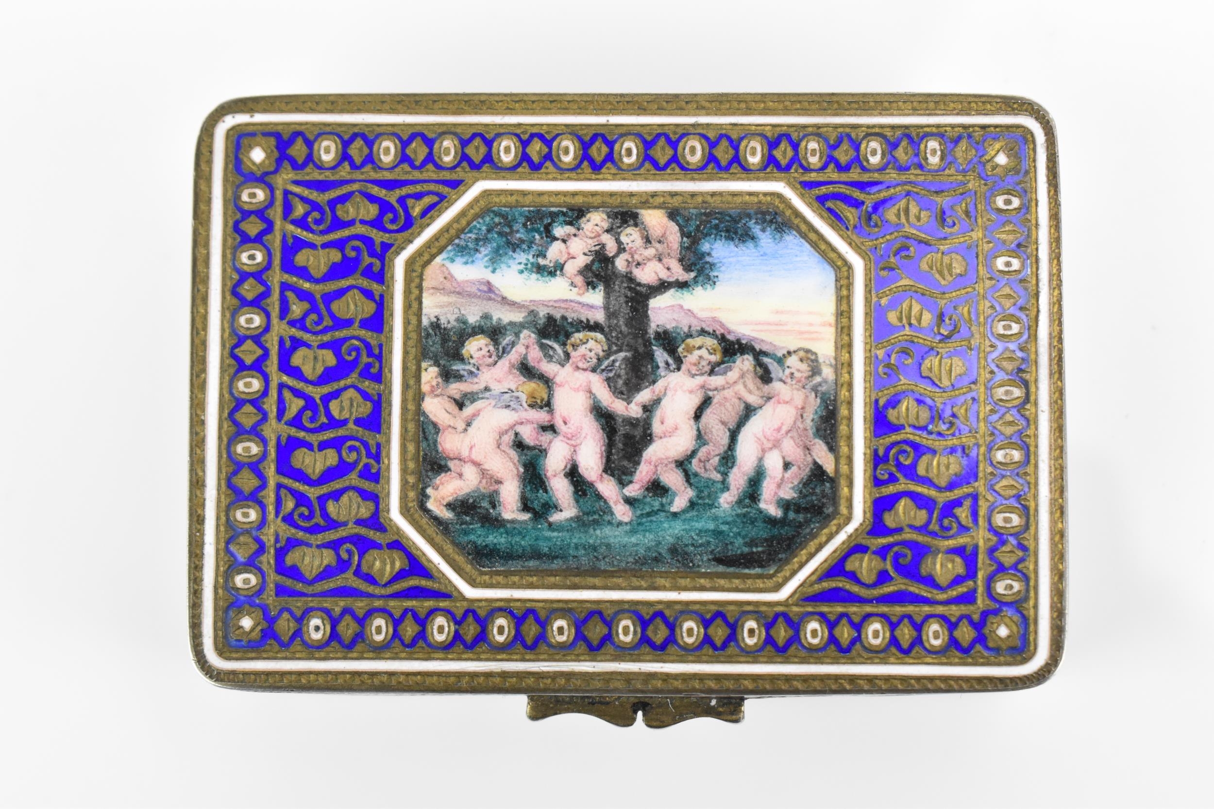 A European silver-gilt and enamel snuff box, early 20th century, possibly Italian, of rectangular - Image 3 of 7