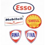 A collection of small Petroliana enamel signs, to include Shell, Fina, Mobiloil and Esso, the Esso