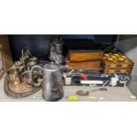 A mixed lot to include a draughts set, silver plate and other items Location: