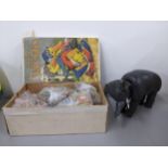 An Albert Schoenhut jointed Humpty Dumpty circus painted wooden elephant, and a Funny Friends jigsaw