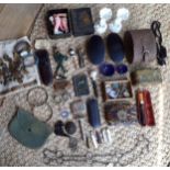 Collectables to include watch parts, military buttons, coins, vintage tins and boxes, a late 19th