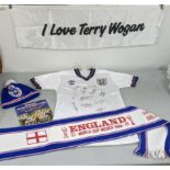 A collection of England Football 1986 memorabilia to include a signed shirt with eleven