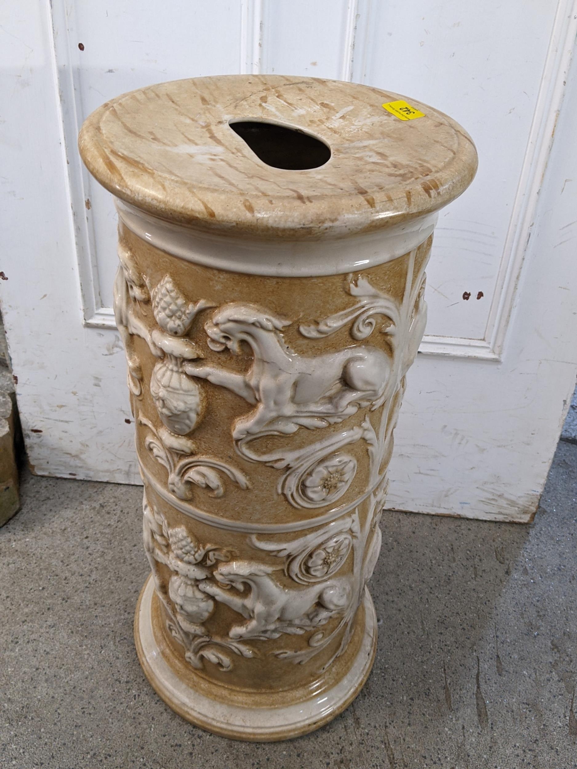 A Vintage china garden seat inset with lion decoration Location: - Image 2 of 3