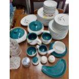 A Denby Green Wheat ovenproof dinner service to include 12 dinner plates and 2 tureens, together