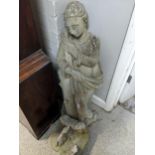 A weathered composition garden statue of a classical maiden, robed, 93cm, Location: