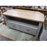 A modern television unit having a painted shelf and two drawers below, 51h x 95w, Location: