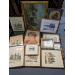 Mixed pictures to include an oil on board by Frederick Nevin, pastel portrait and others Location: