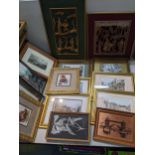 Mixed pictures together with two Oriental framed carved gilt highlighted panels Location: