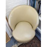 An early 20th century cream leather upholstered bedroom chair Location: