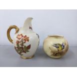 A Royal Worcester blush ivory squat circular formed vase numbered G161, together with a jug,