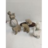 Spanish ceramics to include three Lladro model bears, Nao geese and others Location: