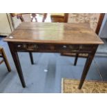 An 18th century oak side table having a single drawer and on square legs, 75.5h x 85w, Location: