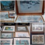 Mixed prints to include a Vernon Ward harbour print, two Lowry prints, a signed K B Hancock