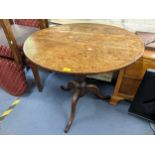 A Georgian oak snap top occasional table on three splayed legs, 71h x 82w, Location: