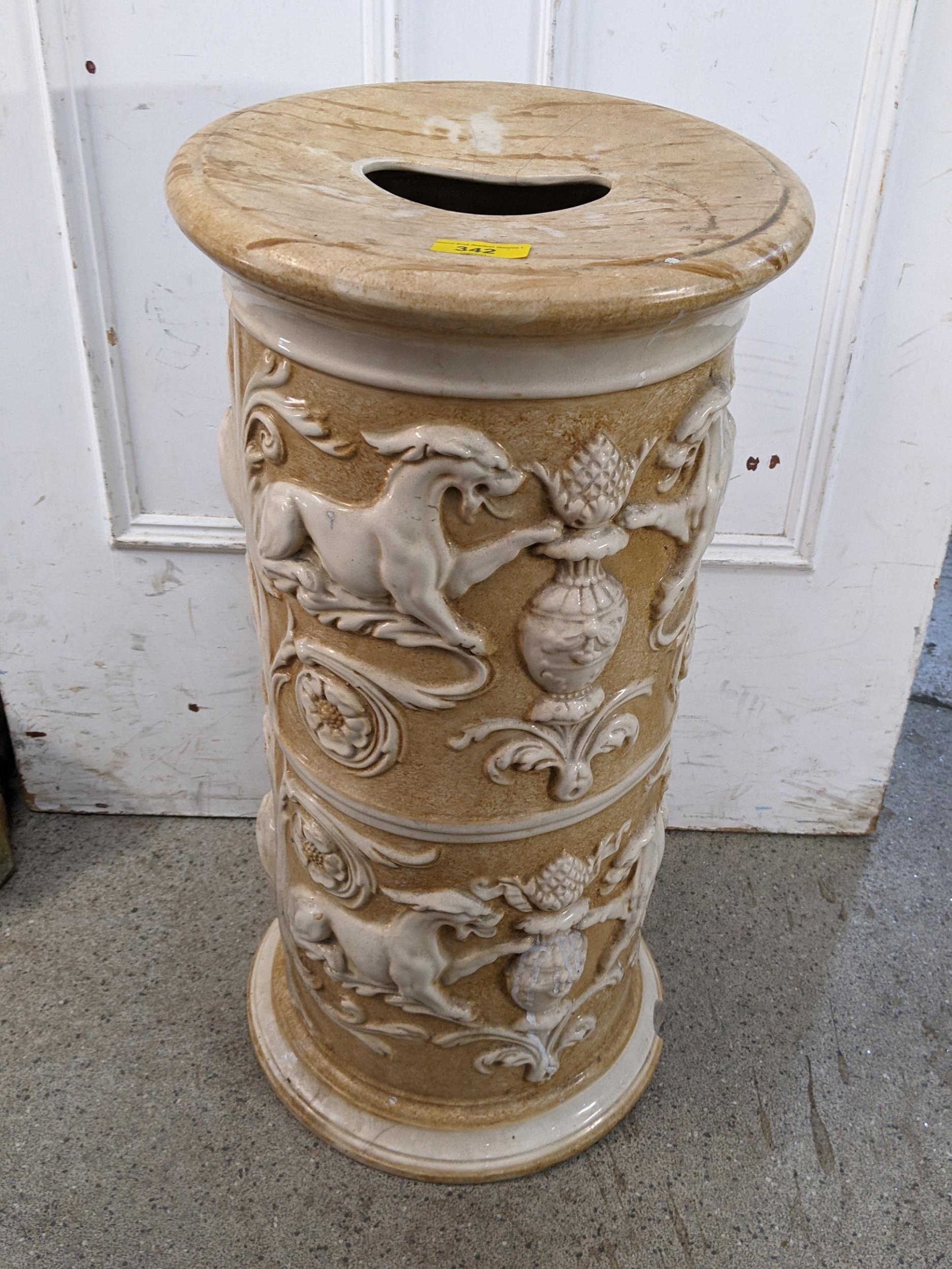 A Vintage china garden seat inset with lion decoration Location: - Image 3 of 3