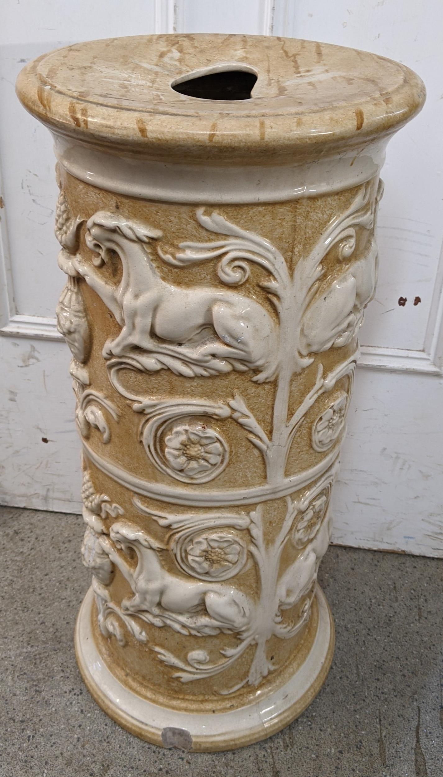 A Vintage china garden seat inset with lion decoration Location: