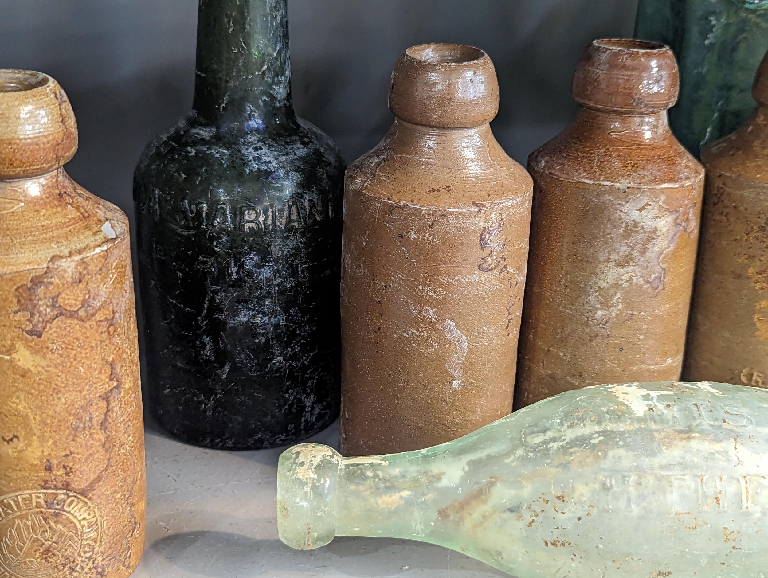 A group of mixed 18th/19th century glass and stoneware bottles and flasks A/F, to include - Image 3 of 7