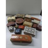 A collection of mixed boxes to include a Vietnam soapstone box, camel bone boxes and others