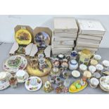 Ceramics to include a Royal Worcester Doughty figure, decorative teapots, collectors plates and