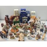 A mixed lot to include Brambly Hedges border fine arts, a soap stone owl, porcelain rabbits, treen