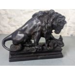 After Antoine-Louis Baryne - a modern cast bronze animalier sculpture of The Lion and Serpent,