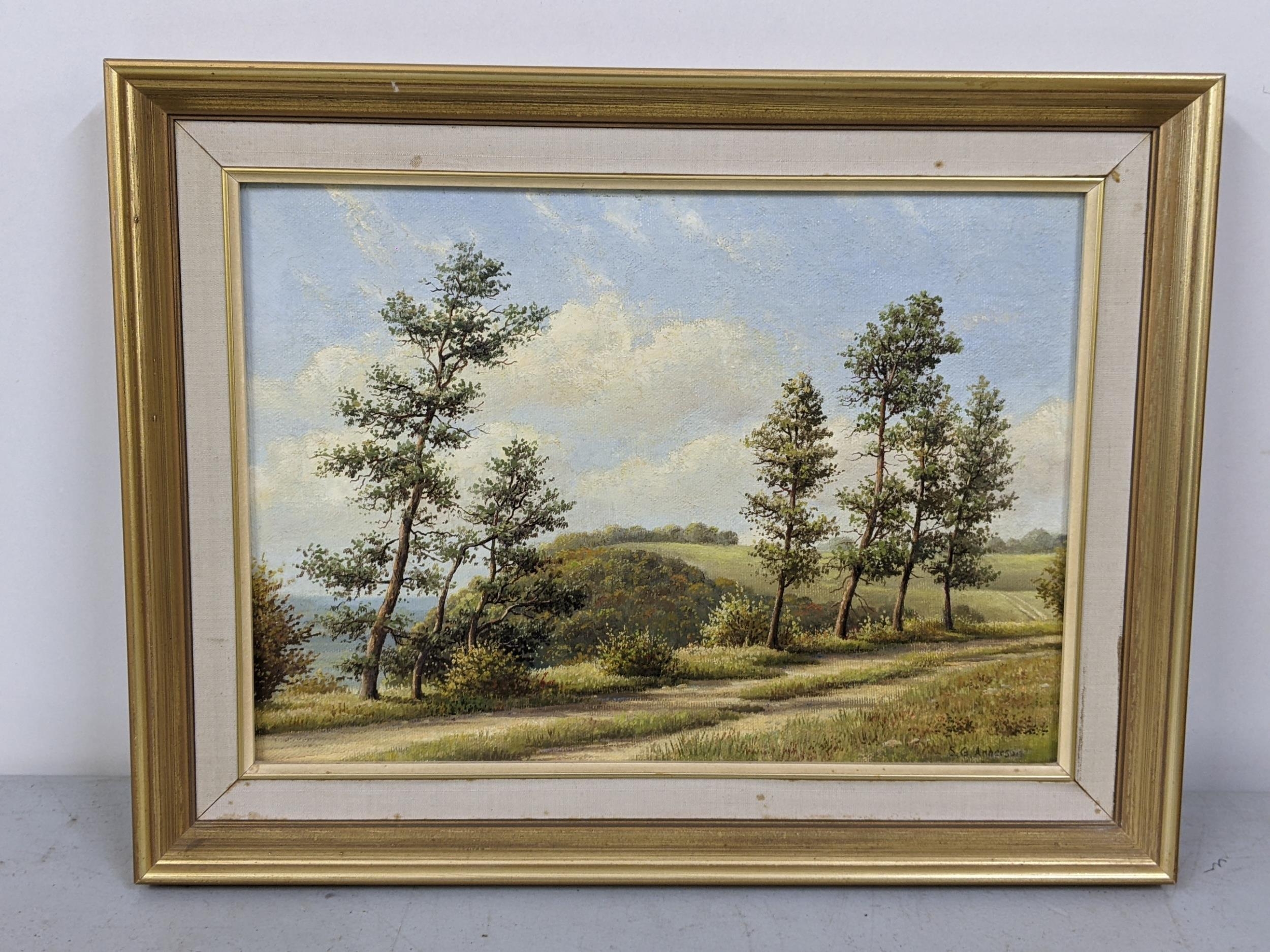 S G Anderson - oil on board depicting Sutton Bank, Yorkshire, 34 x 24, framed - Image 2 of 2