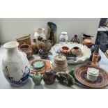 A mixed lot of pottery to include a blue and white Rye bowl, Rye vases, together with mixed studio
