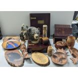 A modern table top cabinet, together with bible boxes, treen items, Native African American wall