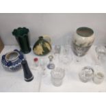 Ceramics and glassware to include a Japanese style flask, a Chinese blue and white vase, glassware