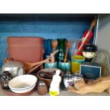 A vintage lot containing kitchen ware, a Wedgwood Peter Rabbit nursery bowl and a yellow Boda