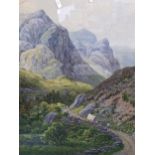 Wardheys - A Victorian watercolour depicting a mountain scene with figure and cart to the