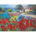 Continental School - Landscape with poppies, signed, 64 x 45, framed Location: RWM