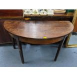 A Georgian mahogany gateleg table having single fall flap and square legs, 72.5h x 130w, Location: