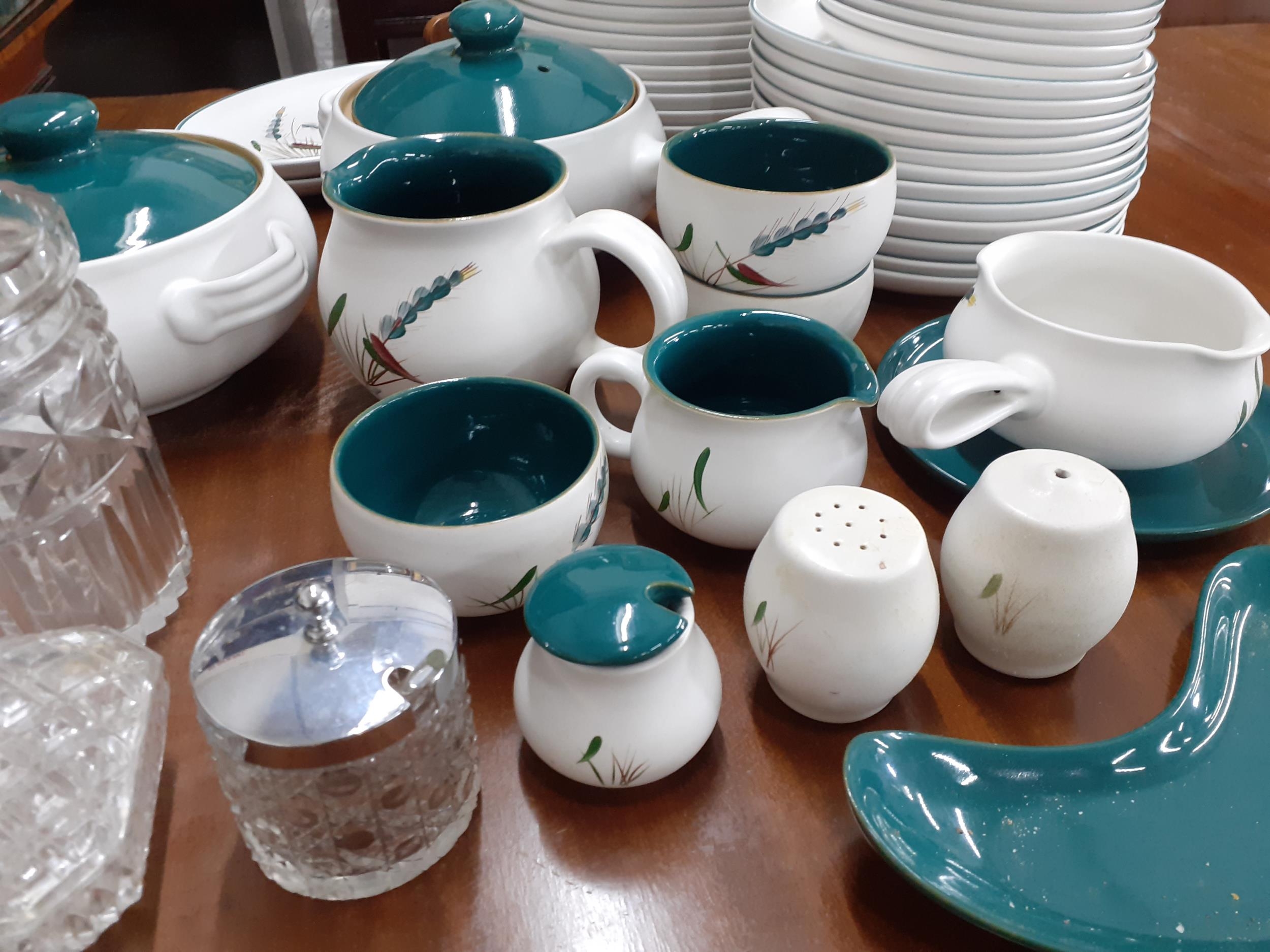 A Denby Green Wheat ovenproof dinner service to include 12 dinner plates and 2 tureens, together - Image 2 of 2