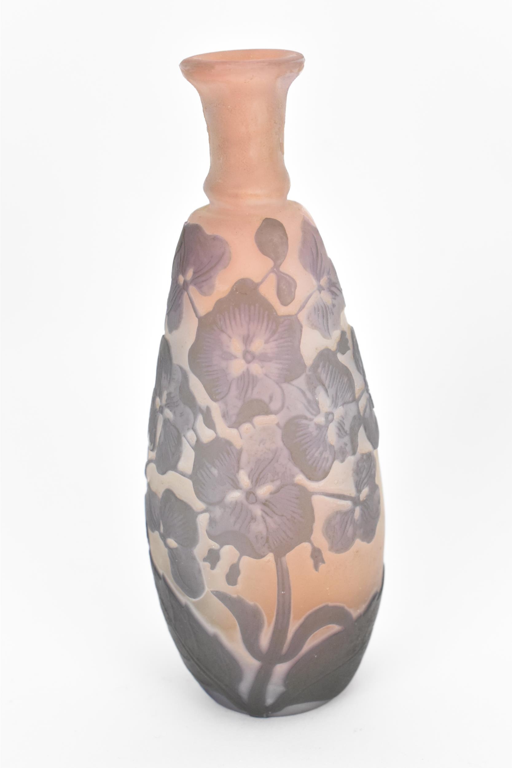 After Emile Galle: two cameo glass bud vases, possibly early 20th century, one with purple floral - Image 2 of 8