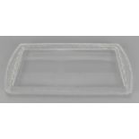 A Lalique clear glass rectangular tray, post 1980, with woven pattern border, the underside with