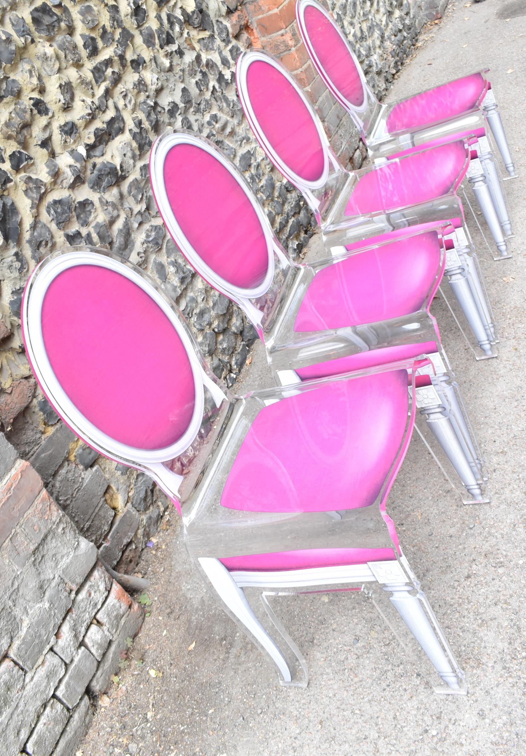 A set of four modern Acrila 'Sixteen' chairs, in clear Perspex and pink and grey Louis XVI chair - Image 2 of 5
