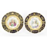 A pair of 19th century French porcelain portrait plates, with Sevres stamp, depicting portraits of