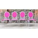 A set of four modern Acrila 'Sixteen' chairs, in clear Perspex and pink and grey Louis XVI chair