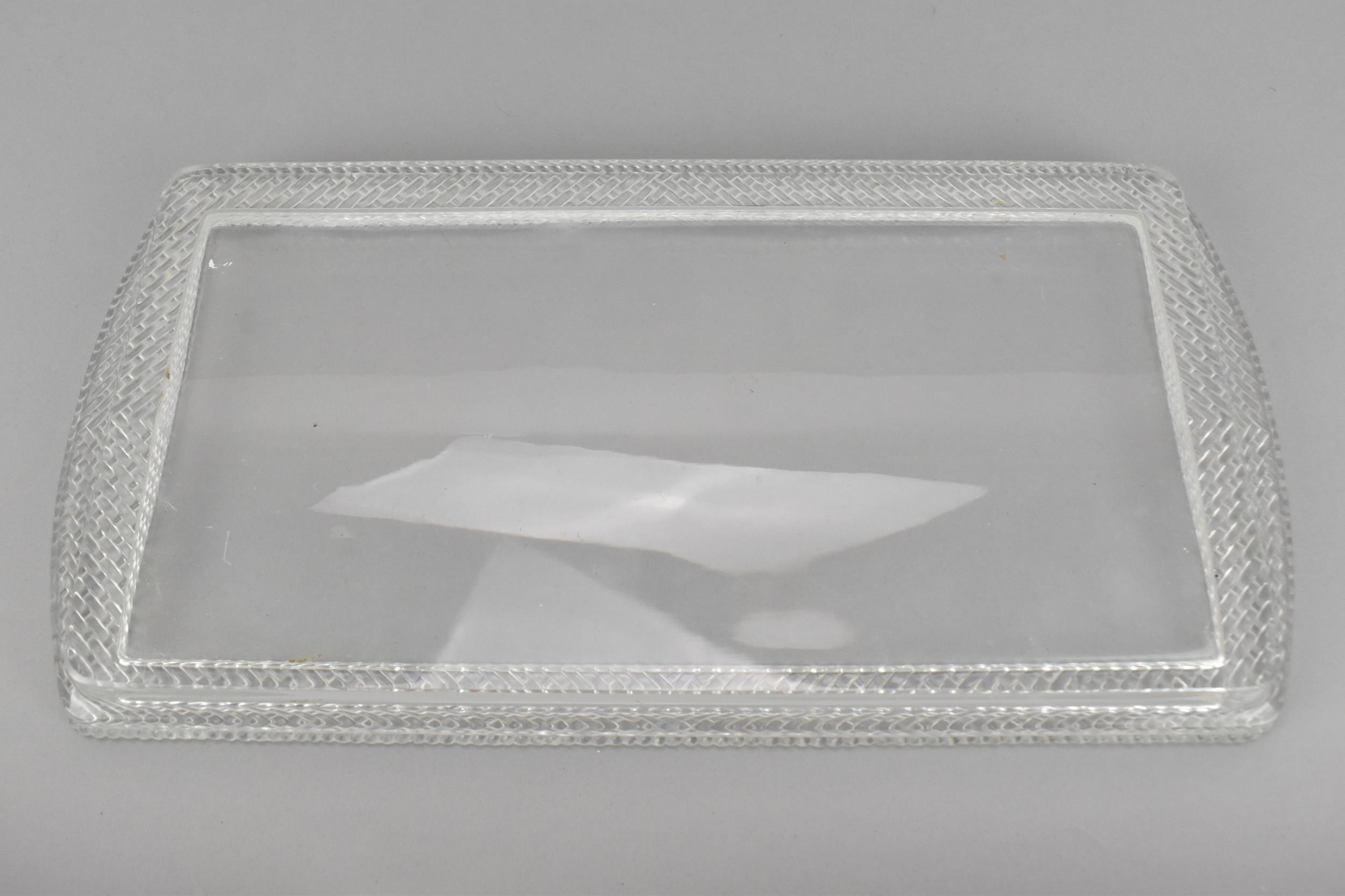 A Lalique clear glass rectangular tray, post 1980, with woven pattern border, the underside with - Image 5 of 7