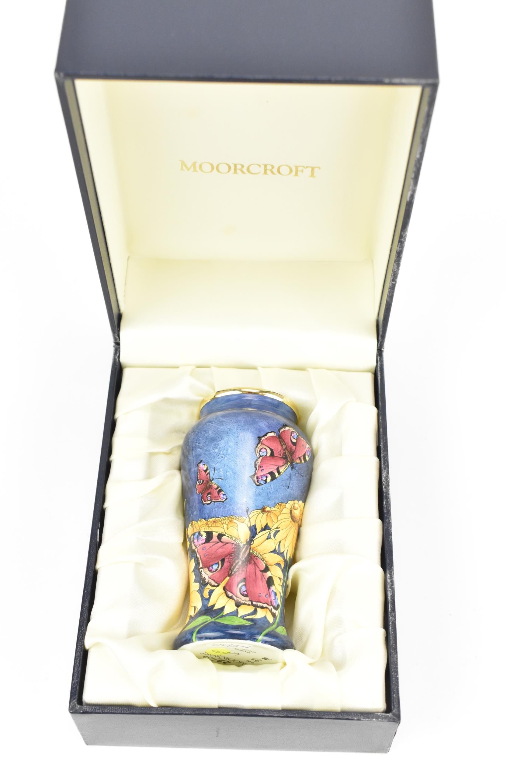A Moorcroft enamels 'Papillon' vase designed by Rachel Bishop, painted by Fiona Bakewell, 2002, of - Image 6 of 6