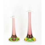Two graduated Sommerso Murano candlesticks, circa 1960s, of tapered form with spreading circular