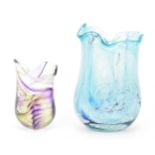 Siddy Langley (b.1955)- two studio glass vases, of waisted freeform, one with mottled blue design,