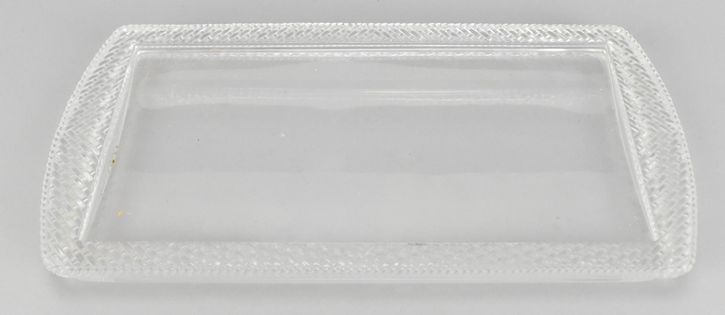 A Lalique clear glass rectangular tray, post 1980, with woven pattern border, the underside with - Image 2 of 7