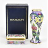 A Moorcroft enamels 'Golden Jubilee 2002' pattern miniature vase and box, designed by Philip Gibson,