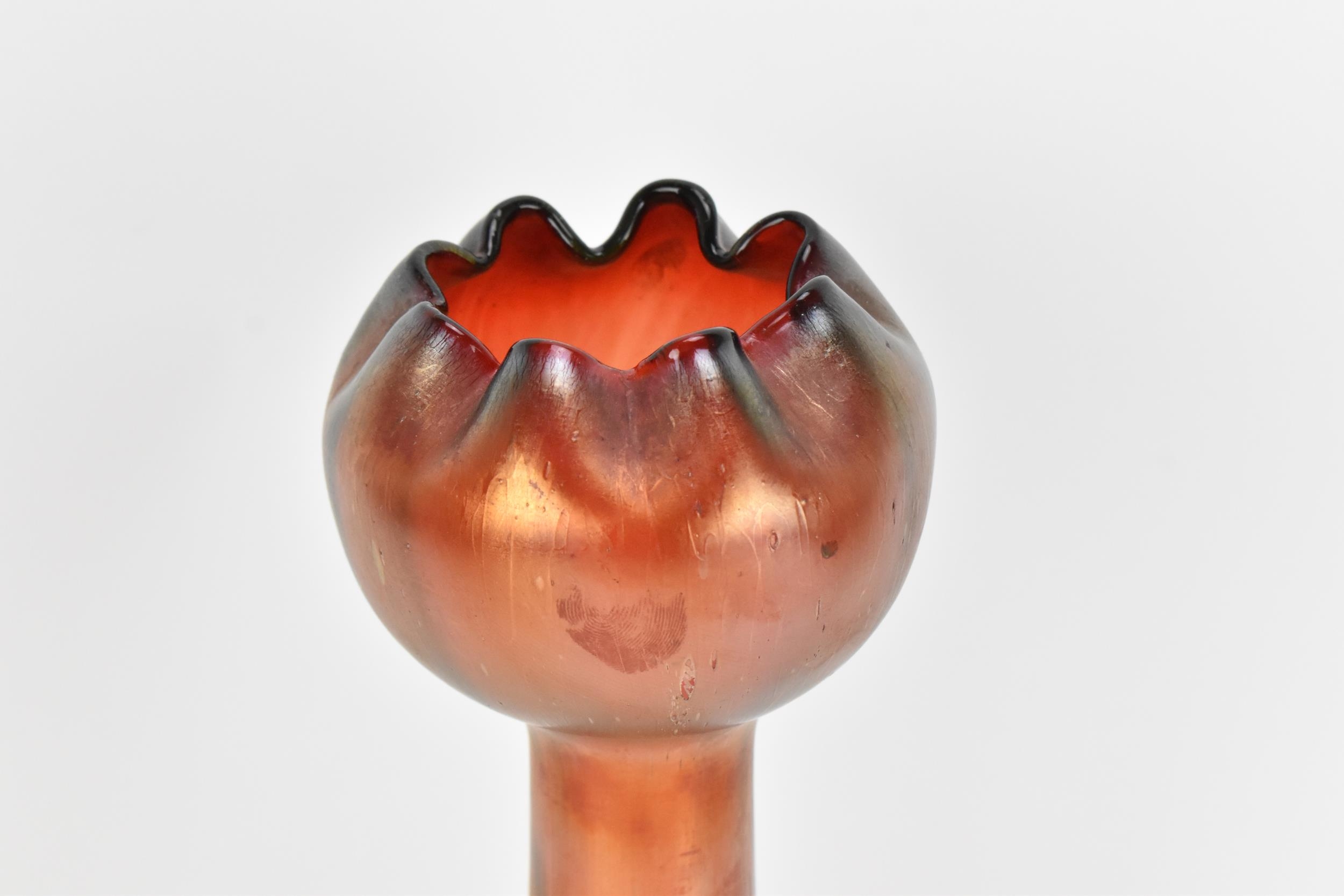 An Art Nouveau iridescent 'Pepita' vase by Josef Rindskopf, of tapered form with bulbous frill - Image 2 of 4